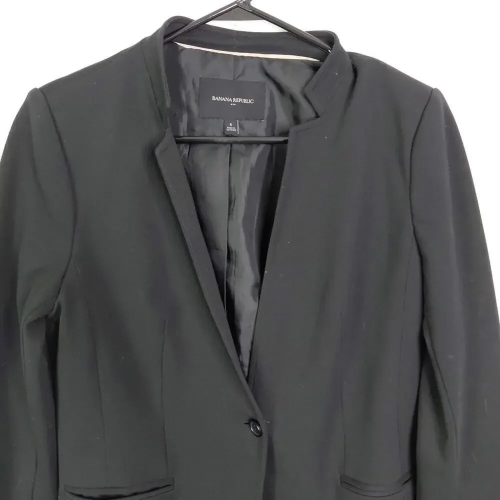 Banana Republic Blazer Womens 6 Ponte One Button Inverted Collar Career Business